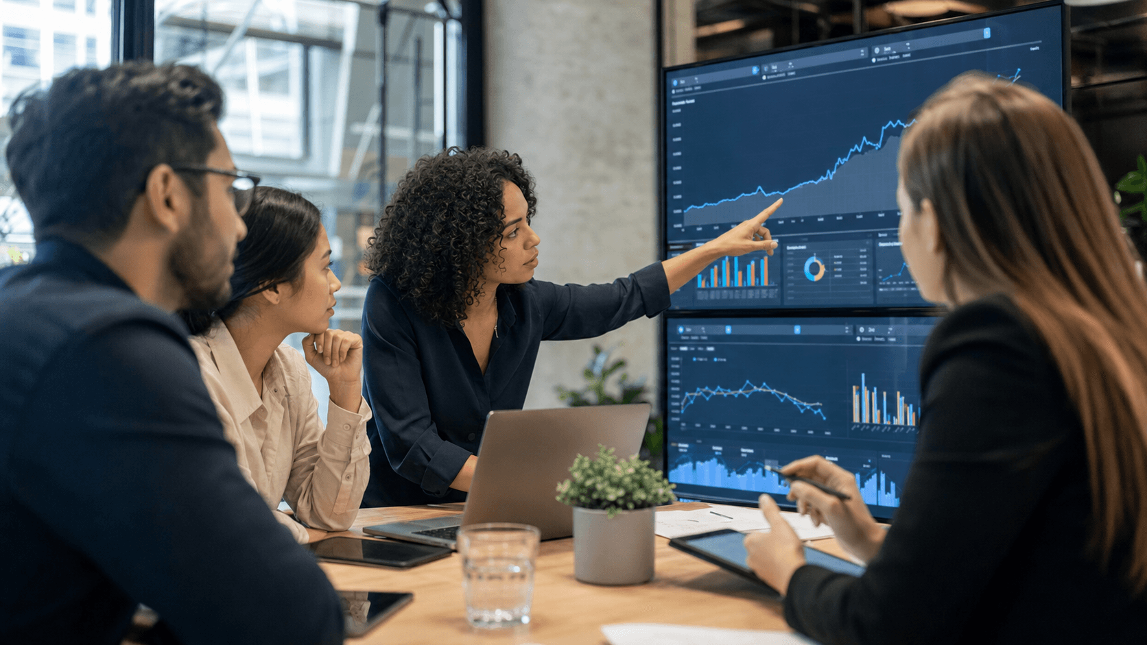 Hero image of a performance marketing team diagnosing rising Meta Ads CPM trends on analytics dashboards during an account review.