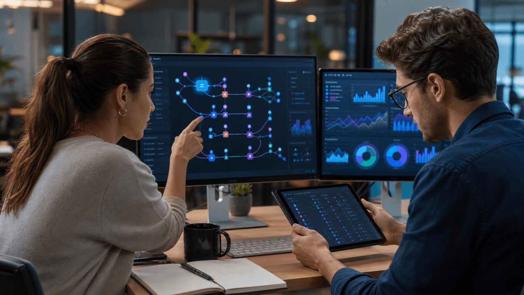Hero image of a marketer and developer reviewing customer event signal flows while diagnosing low Meta Ads Event Match Quality.